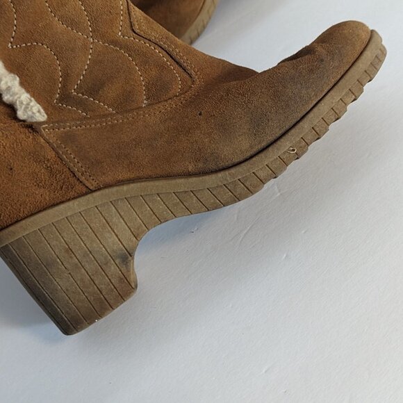 Vintage Suede Western Festival Platform Boots Shearling Lined Boho Size 8 - Picture 11 of 15